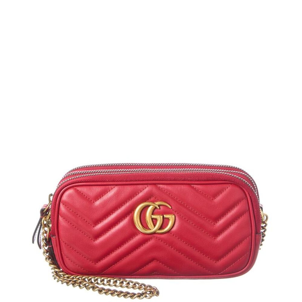 Gucci Hibiscus Matelasse Chevron Gg Marmont Chain Triple Zip Crossbody